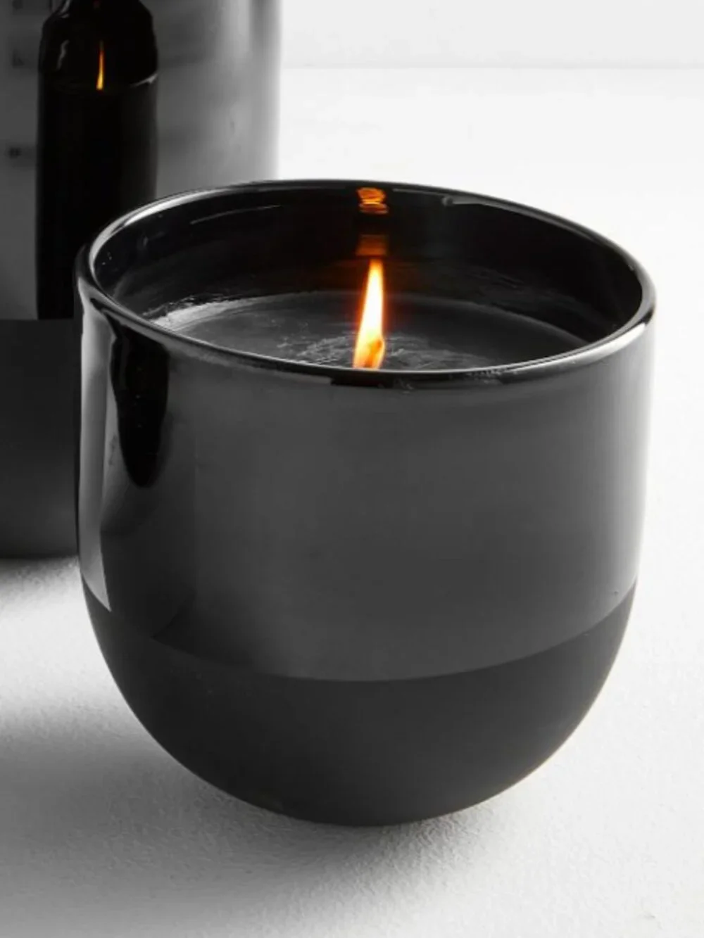 West Elm Two-Toned Black Glass Candle - Cedarwood Moss 7.4oz